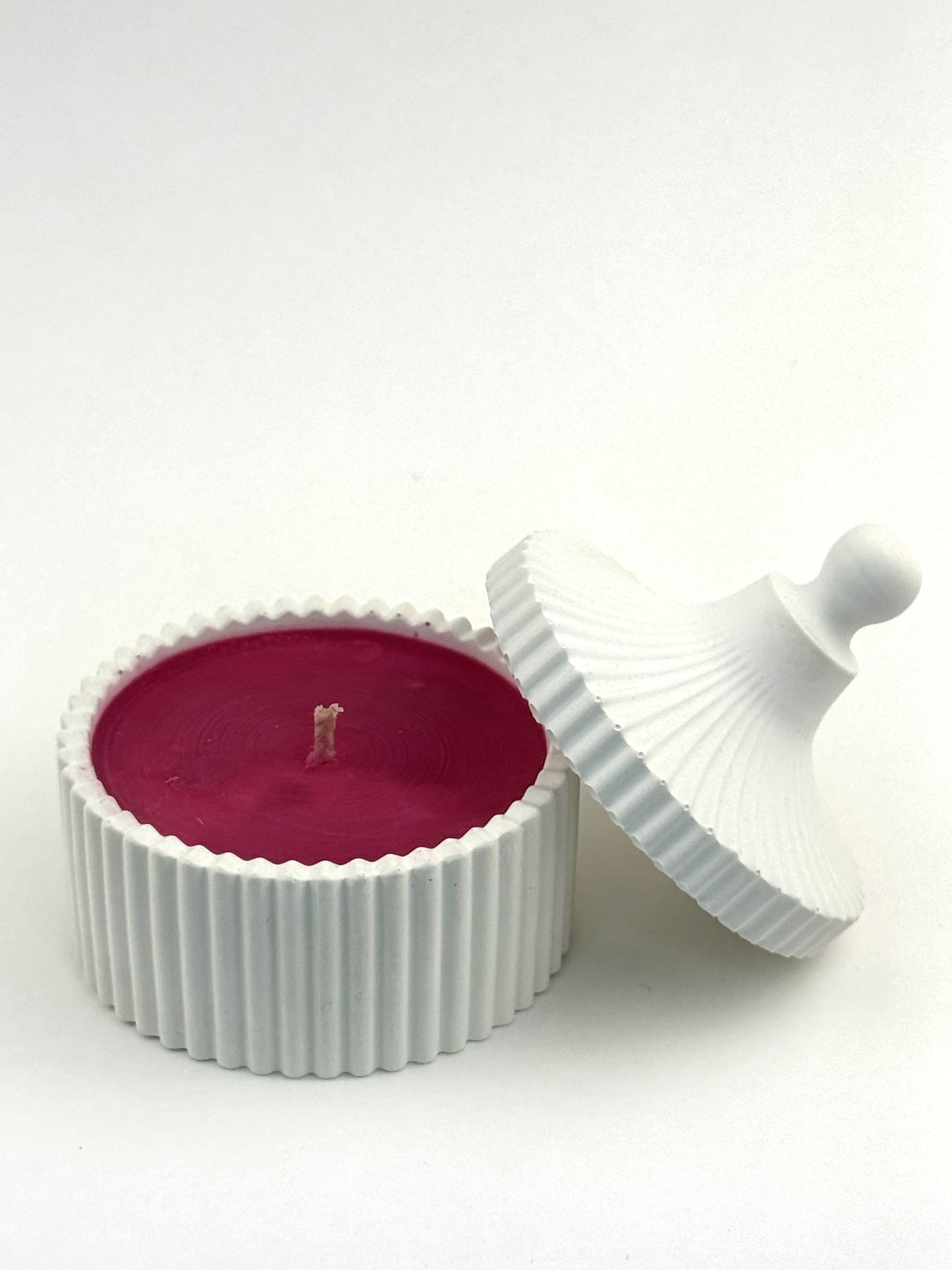 Pink Citrus — Hand-Cast Ribbed Jar Soy Candle with magenta wax
