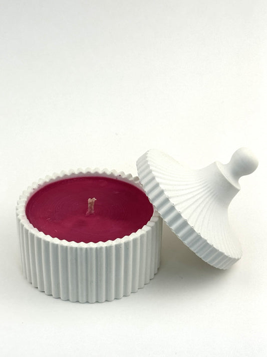 Pink Citrus — Hand-Cast Ribbed Jar Soy Candle with magenta wax