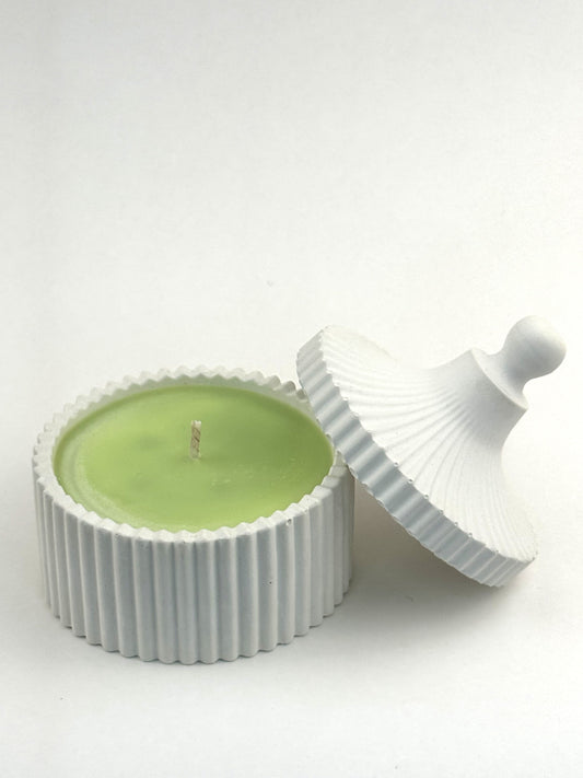 Lemongrass Verbena — Hand-Cast Ribbed Jar Soy Candle with honeydew wax