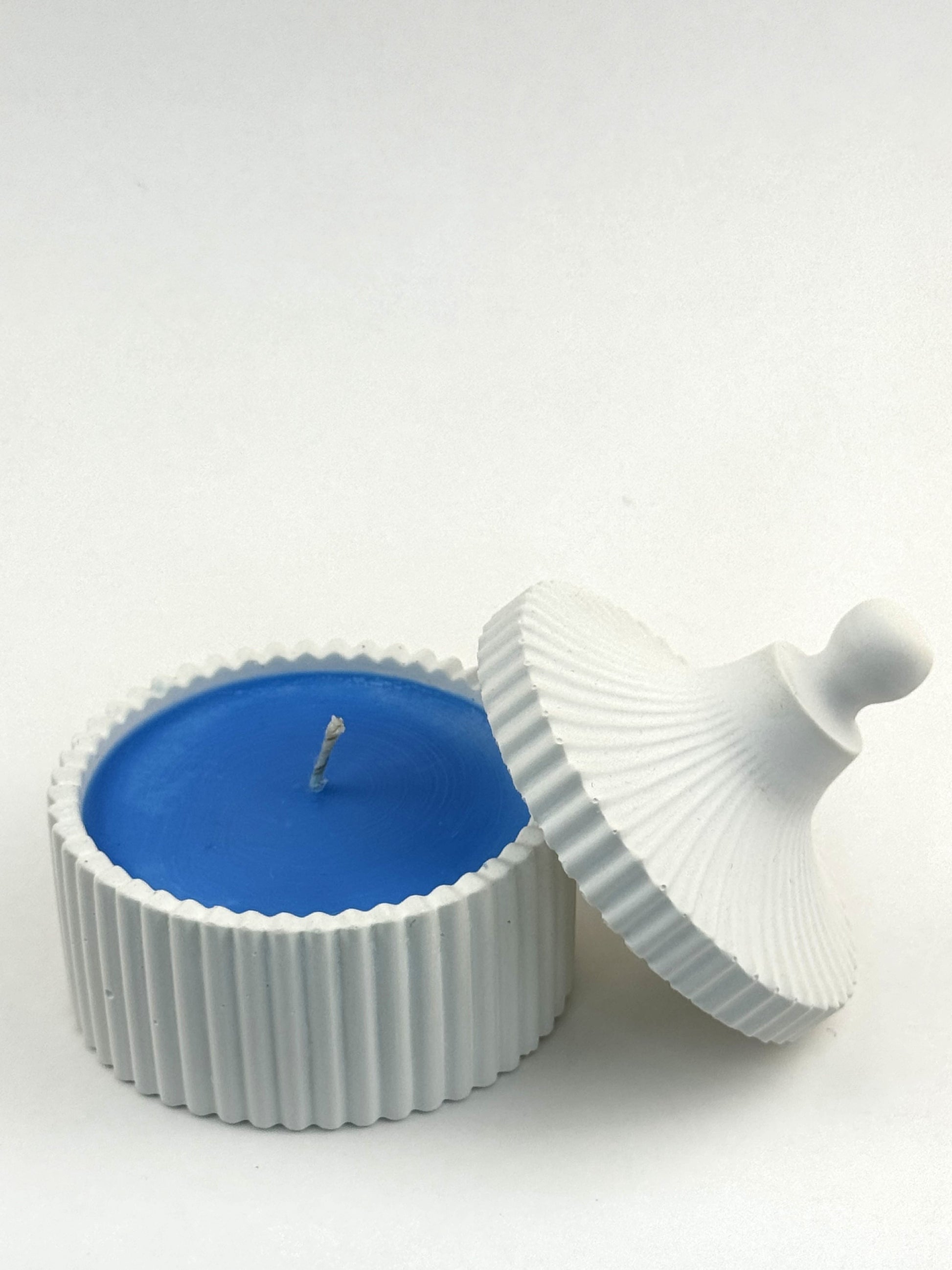 Blue Raspberry — Hand-Cast Ribbed Jar Soy Candle with primary blue wax