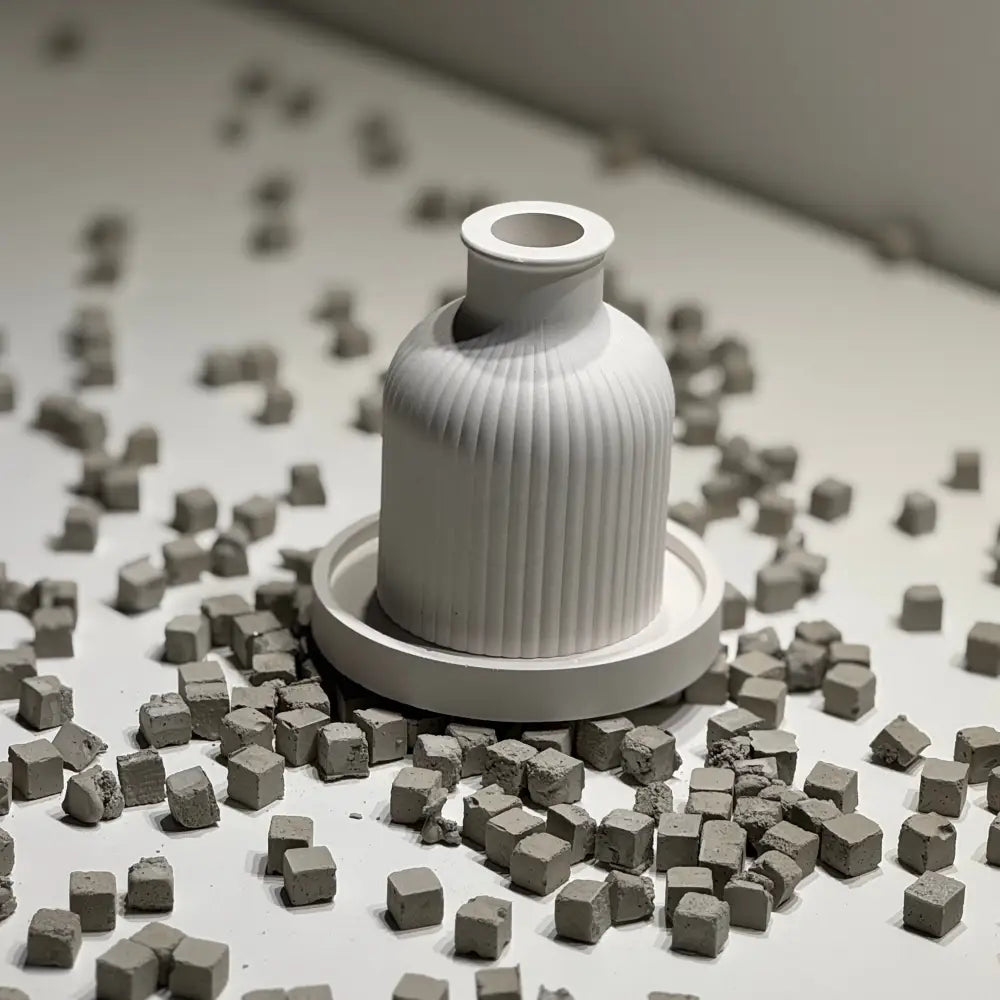 Hand-cast plaster diffuser container with clean lines